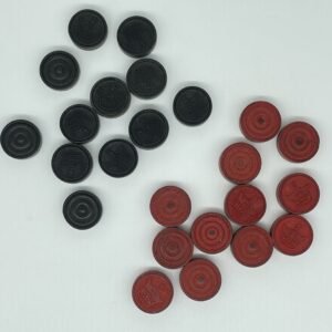 Vintage 24 Wooden Checker Pieces Black and Red