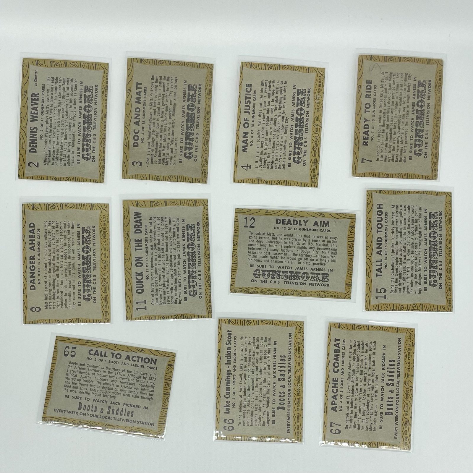 Gunsmoke and Boots & Saddles 1958 Topps Trading Cards Lot of 11 - Image 2