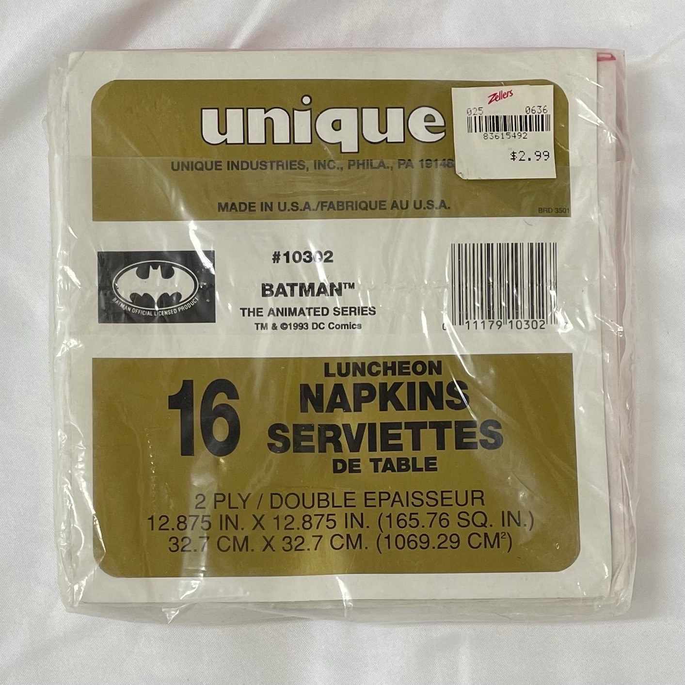 Batman Animated sealed package of 1993 large party napkins - Image 2
