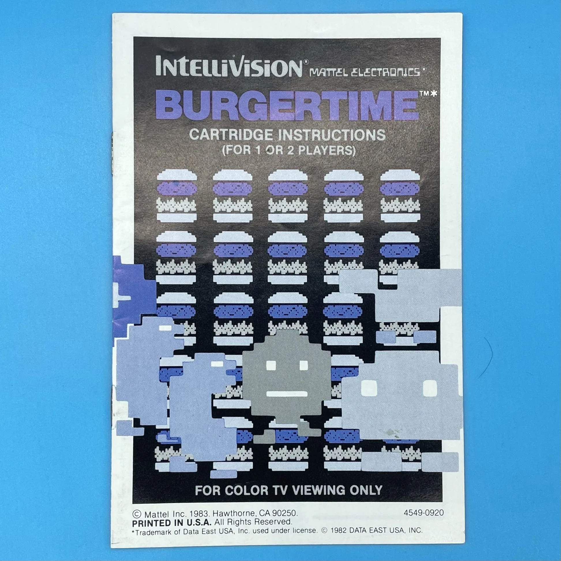 Intellivision Burgertime Game Instructions 1983